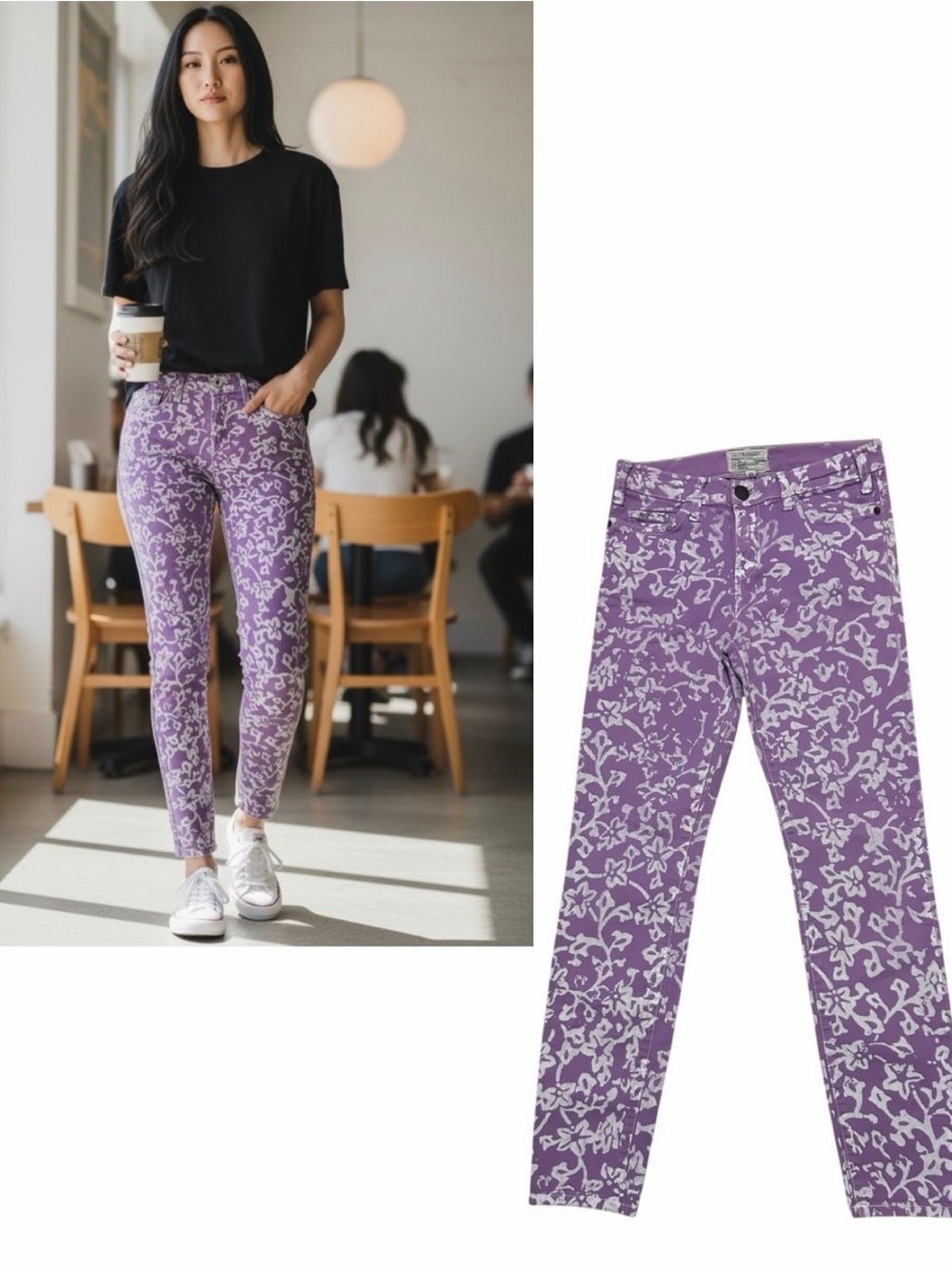 DVF X CURRENT ELLIOTT Lilac Printed The Classic Skinny Jeans 26
